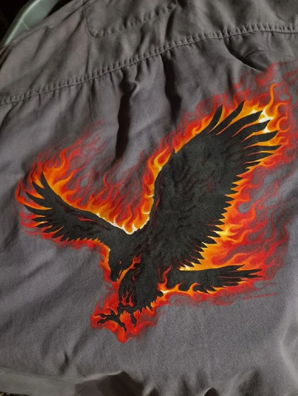 Men’s Sleeveless Button-Down Shirt with Eagle Patch - Gray